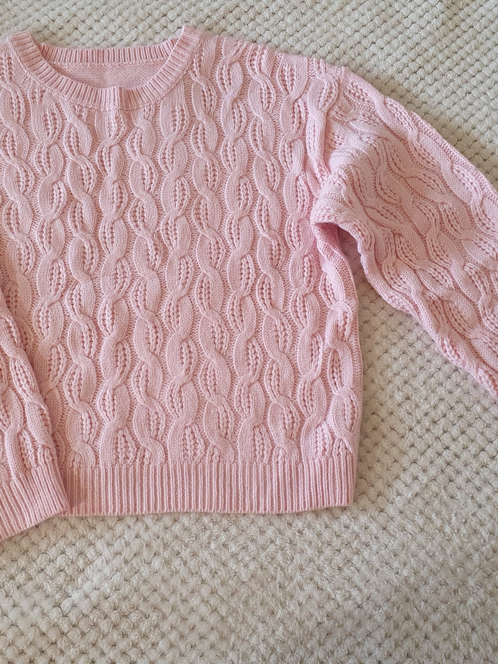 CIDER Curve Baby Pink Cable Knit Crewneck Sweater Size 0XL Excellent Condition